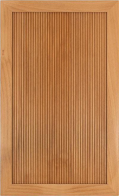 Rectangular wooden panel with a smooth frame and vertical grooved lines in the center section.