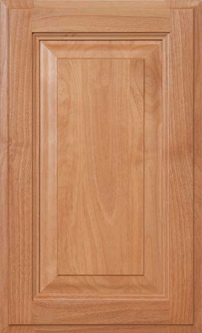 Rectangular wooden cabinet door with a raised center panel and natural wood grain finish.