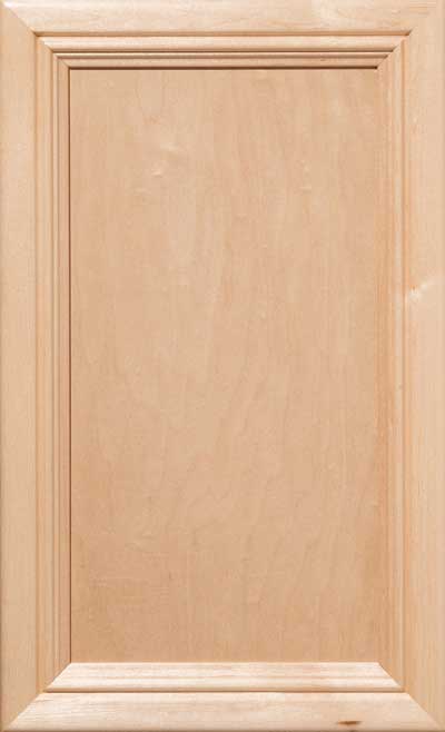 Light wood cabinet door with a recessed center panel and simple, rectangular molded frame.