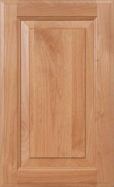 Rectangular wooden cabinet door with a raised center panel and natural light brown wood grain.