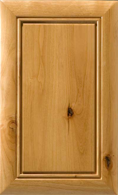 Light wood cabinet door with a raised rectangular panel and natural grain patterns.
