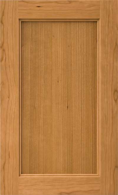 Light brown wooden cabinet door with a recessed center panel and simple rectangular frame design.