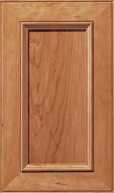 Rectangular wooden cabinet door with a recessed center panel and natural wood grain pattern.