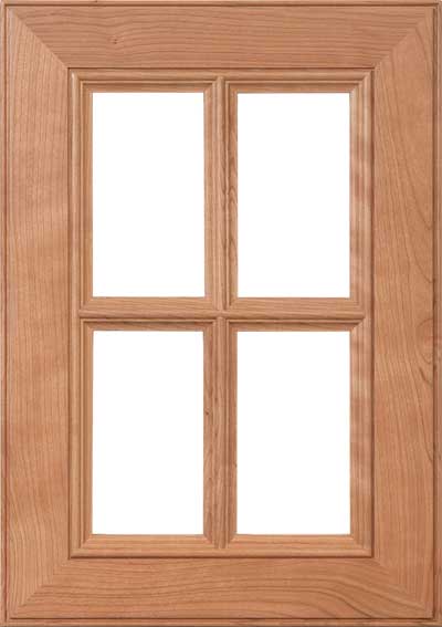 Rectangular wooden window frame with four empty panes and a natural wood finish.